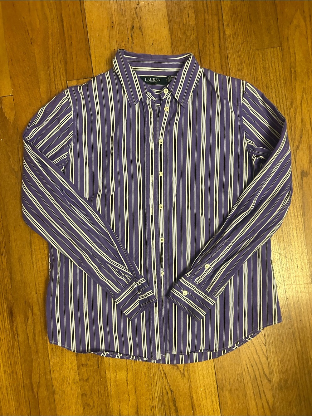 Ralph Lauren Purple and White Striped Button-Up Shirt